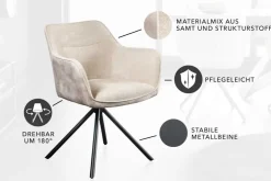 Drehbarer Stuhl VERONA champagner beige Samt Strukturstoff mit Armlehne Metallbeine schwarz