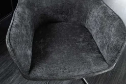 Drehbarer Stuhl VERONA dunkelgrau Samt Strukturstoff mit Armlehne Metallbeine schwarz