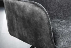 Drehbarer Stuhl VERONA dunkelgrau Samt Strukturstoff mit Armlehne Metallbeine schwarz