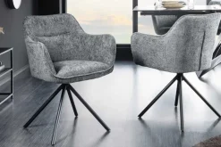 Drehbarer Stuhl VERONA grau Strukturstoff mit Armlehne Metallbeine schwarz
