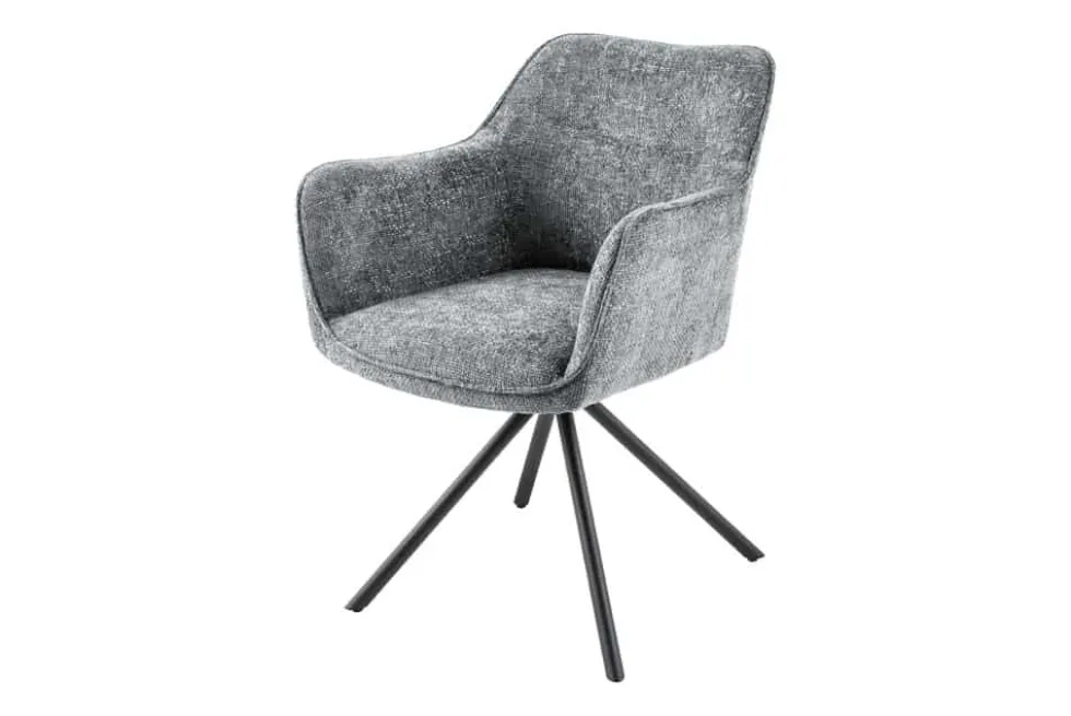 Drehbarer Stuhl VERONA grau Strukturstoff mit Armlehne Metallbeine schwarz