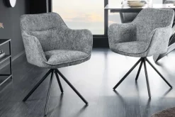 Drehbarer Stuhl VERONA grau Strukturstoff mit Armlehne Metallbeine schwarz
