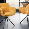 Drehbarer Stuhl VERONA senfgelb Samt Strukturstoff mit Armlehne Metallbeine schwarz