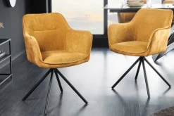 Drehbarer Stuhl VERONA senfgelb Samt Strukturstoff mit Armlehne Metallbeine schwarz
