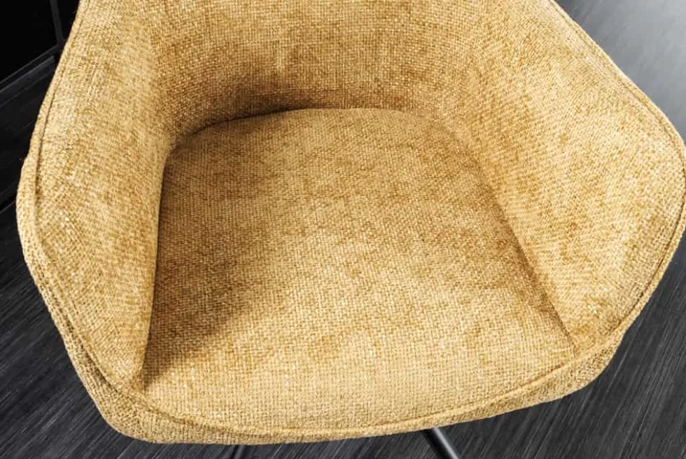 Drehbarer Stuhl VERONA senfgelb Strukturstoff mit Armlehne Metallbeine schwarz