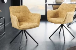 Drehbarer Stuhl VERONA senfgelb Strukturstoff mit Armlehne Metallbeine schwarz