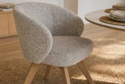 Drehbarer Stuhl WALKÜRE beige natur Eichenholz mit Taschenfederkern und Armlehne