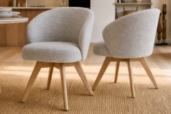 Drehbarer Stuhl WALKÜRE beige natur Eichenholz mit Taschenfederkern und Armlehne