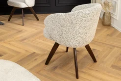 Drehbarer Stuhl WALKÜRE beige Eichenholz mit Taschenfederkern und Armlehne Walnuss