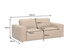 Echtleder Sofa BIG GEORGE 205cm cognac Taschenfederkern 2-Sitzer Couch