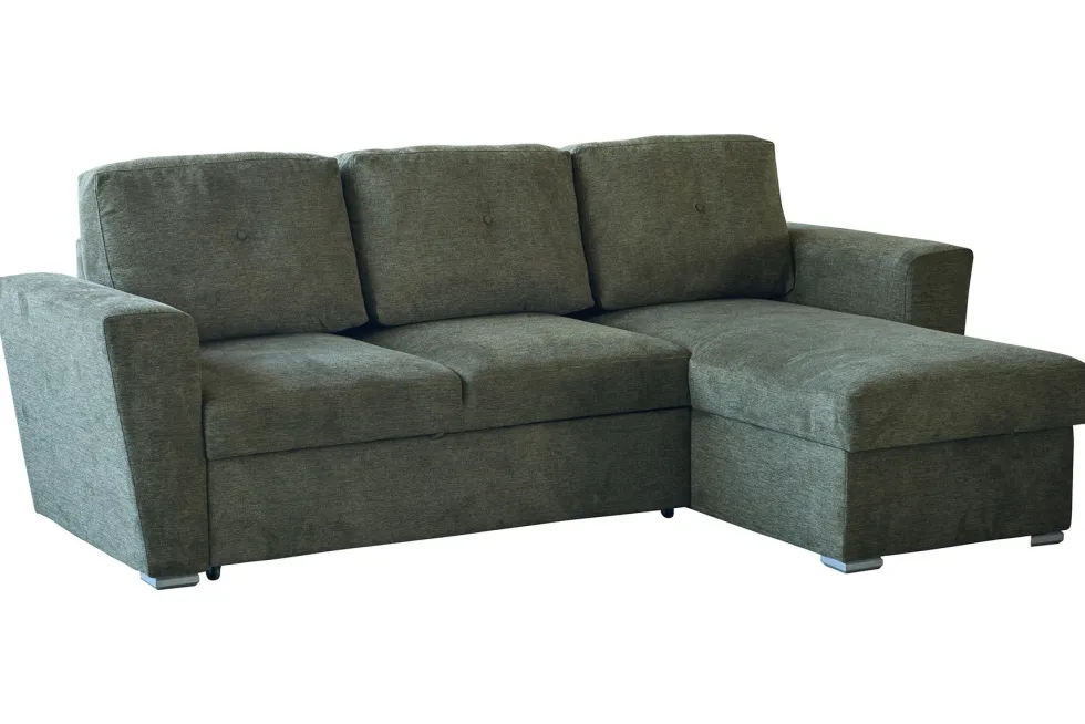 Ecksofa mit Schlaffunktion APARTMENT beidseitig aufbaubar grün Strukturstoff inkl. Stauraum