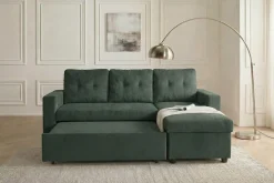 Ecksofa mit Schlaffunktion APARTMENT beidseitig aufbaubar grün Cord inkl. Stauraum