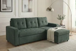 Ecksofa mit Schlaffunktion APARTMENT beidseitig aufbaubar grün Cord inkl. Stauraum