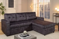 Ecksofa mit Schlaffunktion APARTMENT beidseitig aufbaubar grau Samt inkl. Stauraum