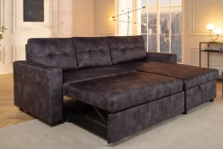 Ecksofa mit Schlaffunktion APARTMENT beidseitig aufbaubar grau Samt inkl. Stauraum