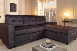 Ecksofa mit Schlaffunktion APARTMENT beidseitig aufbaubar grau Samt inkl. Stauraum