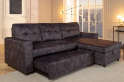 Ecksofa mit Schlaffunktion APARTMENT beidseitig aufbaubar grau Samt inkl. Stauraum