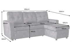 Ecksofa mit Schlaffunktion APARTMENT beidseitig aufbaubar grau Samt inkl. Stauraum