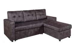Ecksofa mit Schlaffunktion APARTMENT beidseitig aufbaubar grau Samt inkl. Stauraum