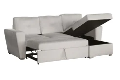 Ecksofa mit Schlaffunktion APARTMENT beidseitig aufbaubar beige Strukturstoff inkl. Stauraum