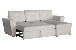 Ecksofa mit Schlaffunktion APARTMENT beidseitig aufbaubar beige Strukturstoff inkl. Stauraum