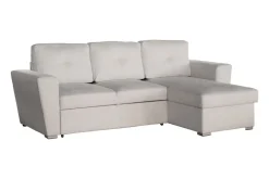Ecksofa mit Schlaffunktion APARTMENT beidseitig aufbaubar beige Strukturstoff inkl. Stauraum