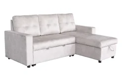 Ecksofa mit Schlaffunktion APARTMENT beidseitig aufbaubar champagner beige Samt inkl. Stauraum
