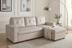 Ecksofa mit Schlaffunktion APARTMENT beidseitig aufbaubar champagner beige Samt inkl. Stauraum