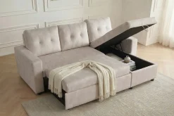 Ecksofa mit Schlaffunktion APARTMENT beidseitig aufbaubar champagner beige Samt inkl. Stauraum