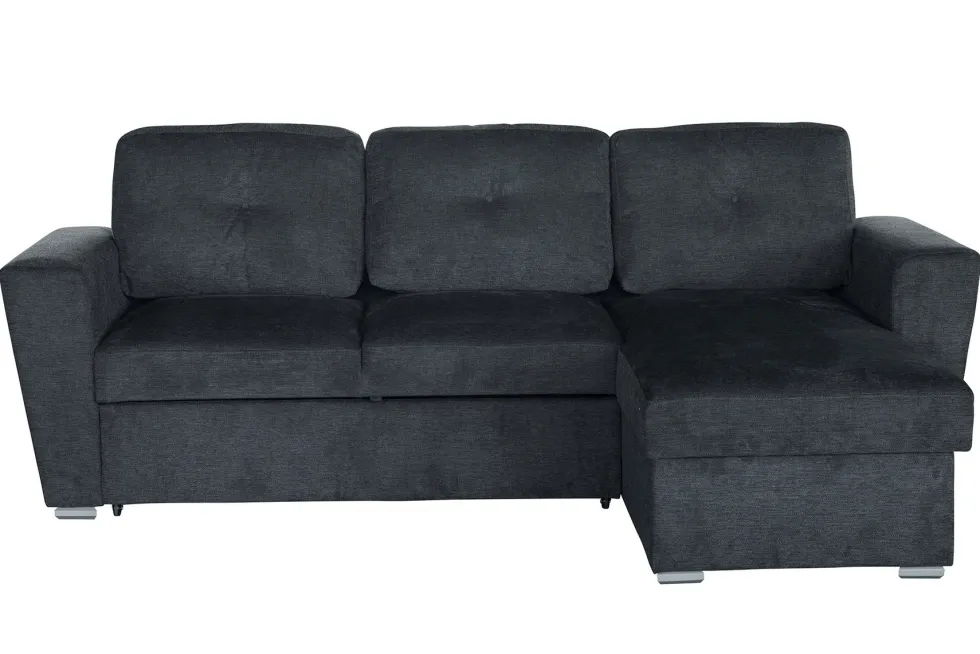 Ecksofa mit Schlaffunktion APARTMENT beidseitig aufbaubar grau Strukturstoff inkl. Stauraum