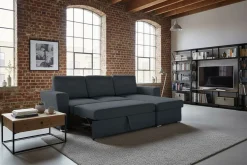 Ecksofa mit Schlaffunktion APARTMENT beidseitig aufbaubar grau Strukturstoff inkl. Stauraum