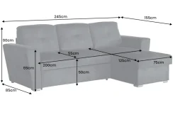 Ecksofa mit Schlaffunktion APARTMENT beidseitig aufbaubar grau Strukturstoff inkl. Stauraum