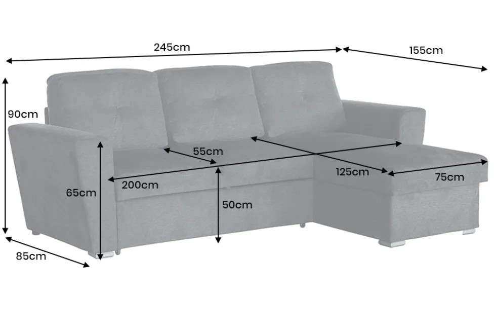 Ecksofa mit Schlaffunktion APARTMENT beidseitig aufbaubar grau Strukturstoff inkl. Stauraum