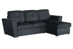 Ecksofa mit Schlaffunktion APARTMENT beidseitig aufbaubar grau Strukturstoff inkl. Stauraum