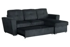 Ecksofa mit Schlaffunktion APARTMENT beidseitig aufbaubar grau Strukturstoff inkl. Stauraum