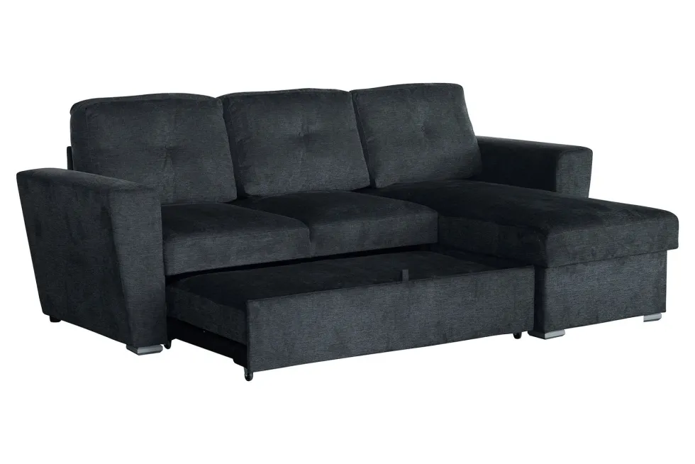Ecksofa mit Schlaffunktion APARTMENT beidseitig aufbaubar grau Strukturstoff inkl. Stauraum