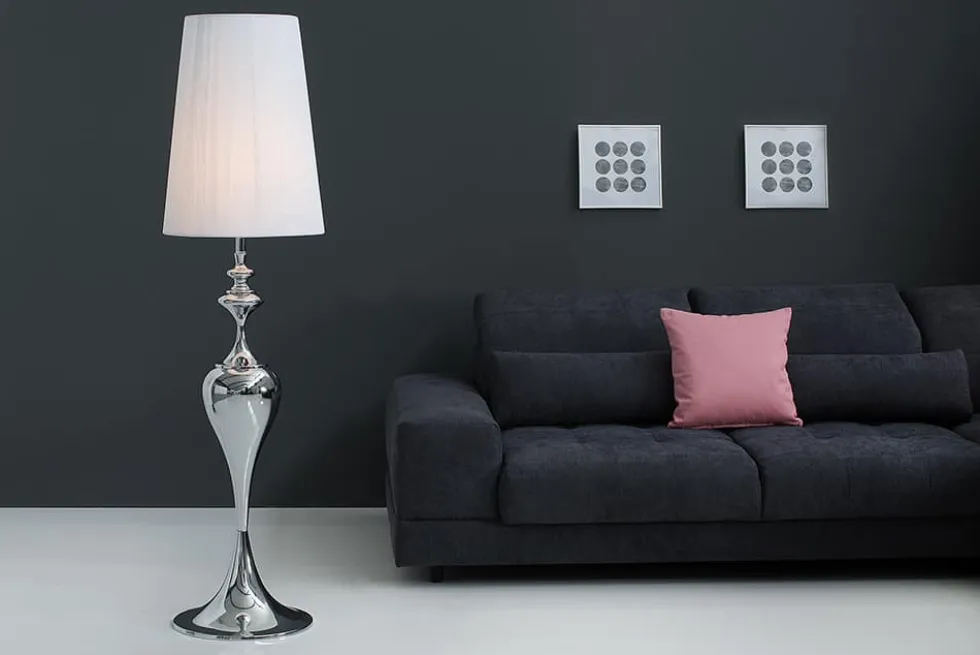 Edle Design Stehlampe LUCIE 160cm silber weiß Barock Stil Stehleuchte