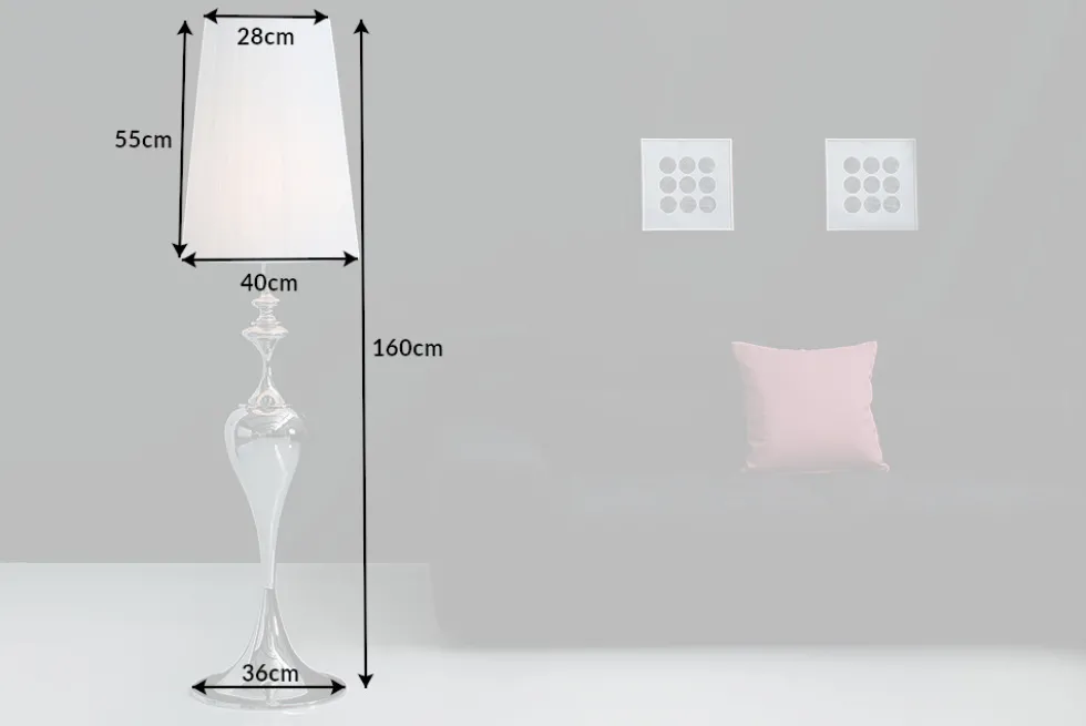 Edle Design Stehlampe LUCIE 160cm silber weiß Barock Stil Stehleuchte