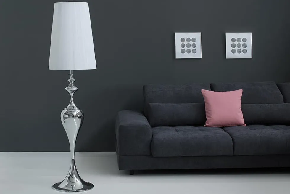 Edle Design Stehlampe LUCIE 160cm silber weiß Barock Stil Stehleuchte