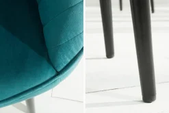 Edler Armlehnen Stuhl TURIN türkis Samt mit Ziersteppung