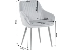 Edler Armlehnen Stuhl TURIN silbergrau Samt mit Ziersteppung