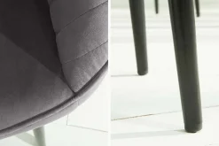 Edler Armlehnen Stuhl TURIN silbergrau Samt mit Ziersteppung