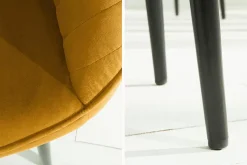 Edler Armlehnen Stuhl TURIN senfgelb Samt mit Ziersteppung