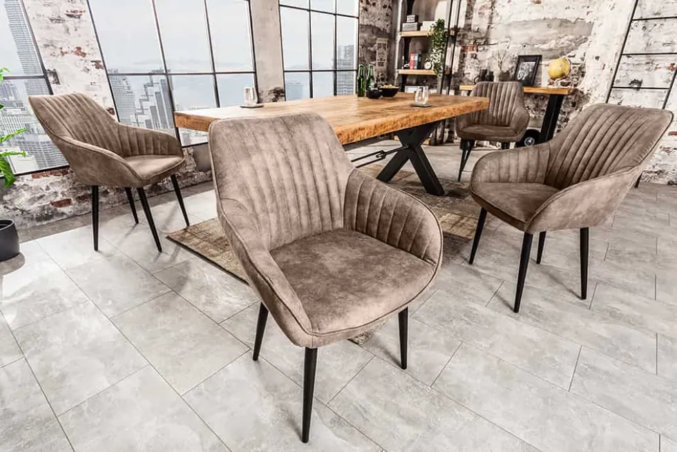 Edler Armlehnen Stuhl TURIN vintage taupe mit Ziersteppung