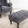 Edler Chesterfield Fußhocker antik grau Microfaser mit Knopfheftung und Nietenbesatz