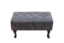 Edler Chesterfield Fußhocker antik grau Microfaser mit Knopfheftung und Nietenbesatz