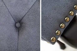 Edler Chesterfield Fußhocker antik grau Microfaser mit Knopfheftung und Nietenbesatz