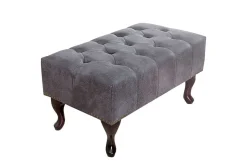 Edler Chesterfield Fußhocker antik grau Microfaser mit Knopfheftung und Nietenbesatz