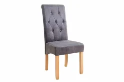 Edler Stuhl CASA vintage grau mit Zierknöpfen Massivholzbeine