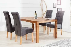 Edler Stuhl CASA vintage grau mit Zierknöpfen Massivholzbeine